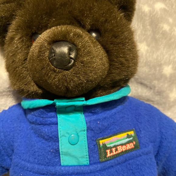 LL Bean Plush Brown Teddy Bear Vintage Sweatshirt Jacket Blue Toy - Picture 3 of 7
